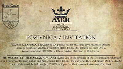 Invitation to the exhibition “Charters of Bosnian rulers and nobles (1189-1461)”